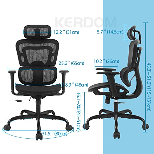 KERDOM ERGONOMIC OFFICE BREATHABLE MESH DESK GAMING CHAIR - BLACK - Like New