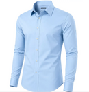 JAMES TAILOR MEN' SLIM FIT LONG SLEEVE STRETCH DRESS SHIRT SIZE: L - LIGHT BLUE - Like New