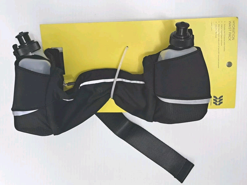 ALL IN MOTION HYDRATION WAIST PACK RUNNING BELT TWO 10OZ WATER BOTTLES. - BLACK - Brand New