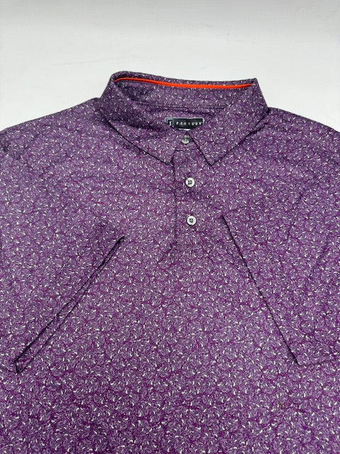 PGA TOUR MEN'S SHORT SLEEVE PRINTED GOLF POLO SHIRT - SIZE: MEN L - PURPLE - Brand New