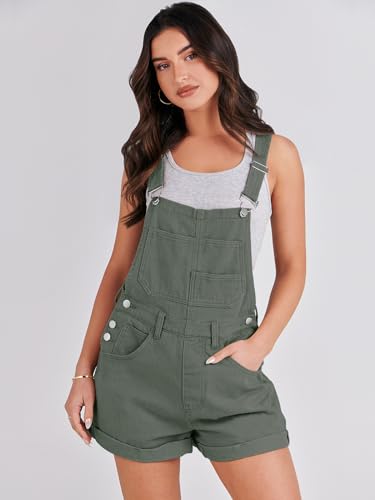 ANRABESS OVERALL WOMEN SUMMER LOOSE FIT SHORTS DENIM ROMPER S - ARMY GREEN Like New