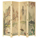 MYGIFT 6-PANEL LARGE BAMBOO ROOM DIVIDER ASIAN BIRDS - DARK BROWN - Like New