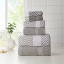 KATHY IRELAND 6 PIECE CHEVRON JACQUARD TOWEL SET WITH LETSDRY - SILVER - Brand New