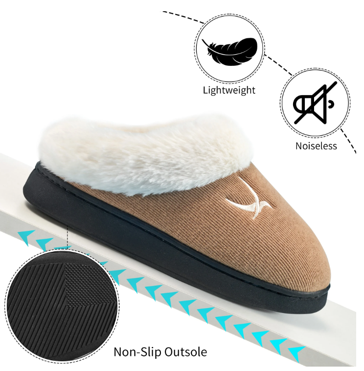 AOMIGOCT MEMORY FOAM WOMEN'S NON SLIP CLOSED TOE SLIPPERS - US 7.5-8.5 - KHAKI - Like New