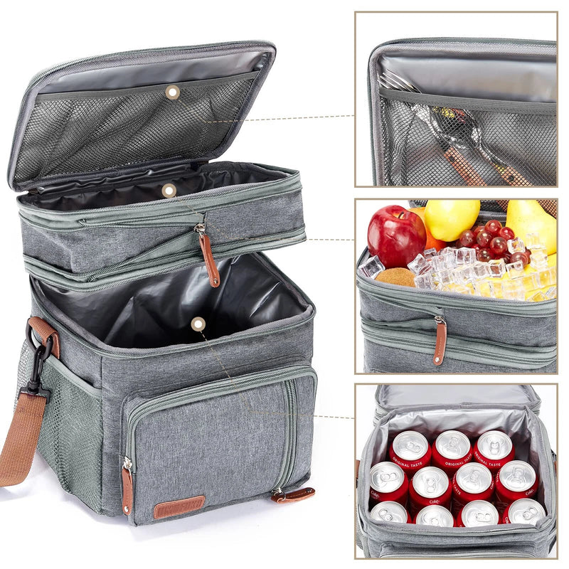 UMUFUKA  DOUBLE COMPARTMENT LUNCH BAG INSULATED LUNCH COOLER TOTE - GRAY - Brand New