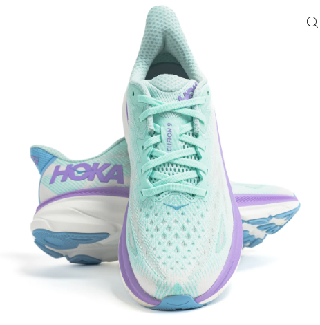 1127896 HOKA ONE ONE Clifton 9 Womens Shoes Sunlit Ocean/Lilac Mist 9 - Like New