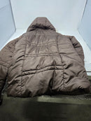 PINK ENVELOPE PUFFER FAUX FUR HOOD QUILTED WINTER COAT - SIZE: WOMEN L - BROWN - Like New