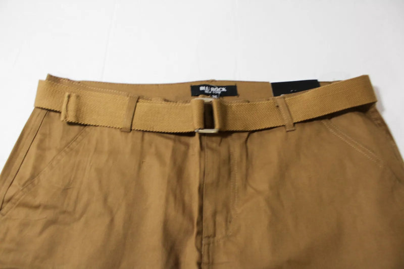 BLU ROCK NEW YORK MEN SLIM FIT STRETCH BELTED CARGO SHORTS SIZE: MEN 32 - KHAKI - Like New