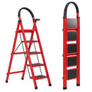 JOISCOPE 5 Step Ladder, Folding Step Stool with Widening and Thicken Pedals Red - Like New