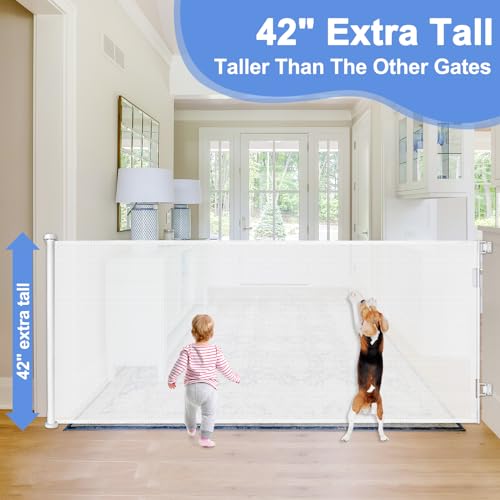 BETERTEK 42" TALL X 115" EXTRA WIDE BABY GATE RETRACTABLE BABY GATES - WHITE - Like New