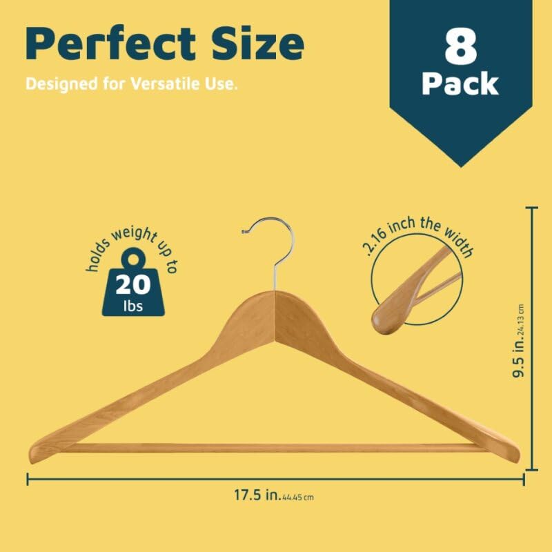LIFEMASTER SOLID WOODEN HANGER SET 8 PIECES NON-SLIP VERSATILE CLOSET SPACE-TAN - Like New