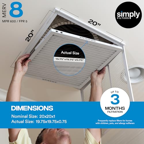SIMPLY 20X20X1 AIR FILTER, MERV 8, MPR 600, 6 PACK, MF202016 - WHITE - Brand New