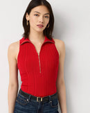 WHITE HOUSE BLACK MARKET HALF ZIP HALTER SWEATER TANK SIZE: WOMEN L - GOJI BERRY - Like New