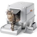 FURKID STAINLESS STEEL CAT LITTER BOX WITH LID, XL EXTRA LARGE CATS - GRAY - Like New