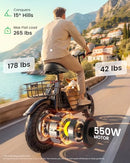 GYROOR C1S ELECTRIC SCOOTER WITH SEAT 550W MOTOR PET BASKET 19 MPH - BLACK - Like New