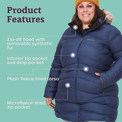 13020 MARMOT Women's Montreal Mid-Thigh Length Down Puffer Coat Arctic Navy 1X - Brand New