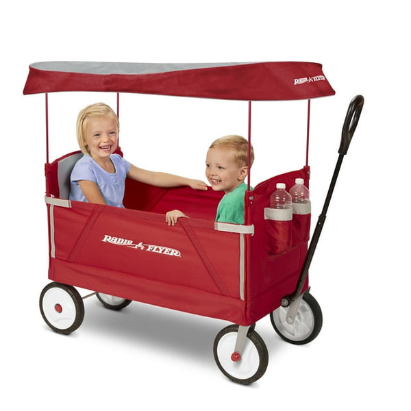 RADIO FLYER 3-IN-1 EZ FOLD WAGON WITH CANOPY, SEAT BELTS - RED - Scratch & Dent