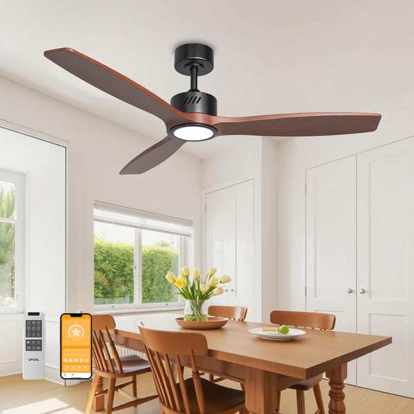 FM1005A-3A52-B2 Natural Solid Wood Ceiling Fan Light 52" No Remote Black Walnut - Like New