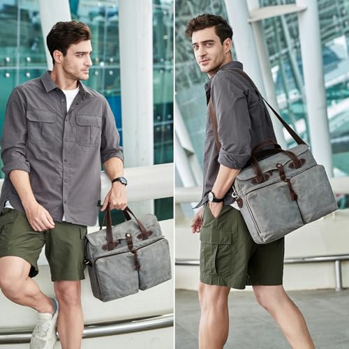 BOVIP LAPTOP BAG MEN 15.6" MESSENGER BAG WATER RESISTANT CANVAS - GRAY - Like New
