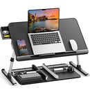 SAIJI LAPTOP BED TRAY TABLE Adjust PVC Leather Table Storage Drawer - BLACK - Like New