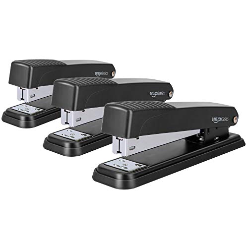 AMAZON BASICS FULL-STRIP METAL OFFICE DESKTOP STAPLER 20 SHEET 3 PACK BLACK - Like New