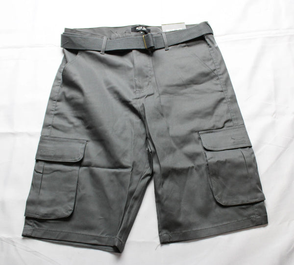 BLUE ICE MEN'S SLIM FIT STRETCH BELTED CARGO SHORTS - SIZE: MEN 36 - GRAY - Brand New