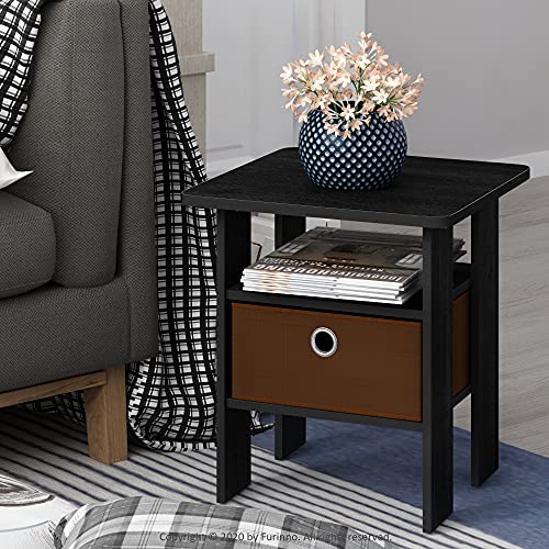 FURINNO ANDREY SET OF 2 END TABLE NIGHT STAND BEDSIDE TABLE, AMERICANO BROWN - Like New