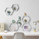 Hexagon Floating Shelves Wall Mounted Honeycomb Shelve Set of 6, White - Brand New