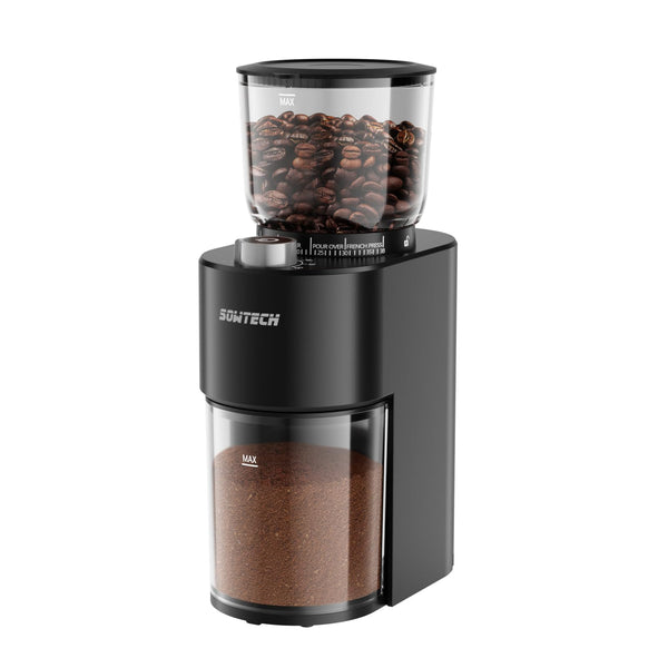 SOWTECH CONICAL BURR COFFEE GRINDER ELECTRIC MILL grain size timer 800W - BLACK - Like New
