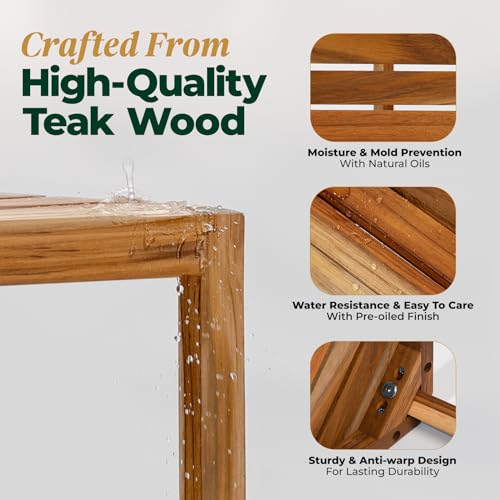 Bme Shower Foot Rest for Shaving Legs, Multifunction Teak Corner Shower Shelf - Like New