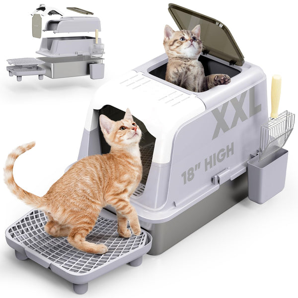Haroopet Stainless Steel Litter Box Litter Box, Front Entry, MSK002 - Grey - Like New