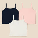 AMAZON ESSENTIALS GIRLS COTTON CROP CAMISOLE, 3PK WOMEN XS - IVORY/NAVY/PINK - Like New
