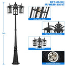 SadieStan Outdoor Lamp Post Light 3-Head 78IN Water E26 Triple Clear Shade Black - Brand New
