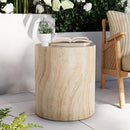 Royal Windsor Outdoor Side Table Faux Travertine Cylindrica Stylish Stone Design - Like New
