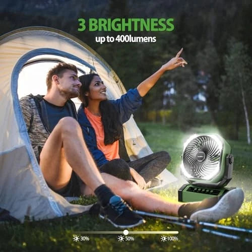CMYFATO 20000MAH RECHARGEABLE CAMPING FAN BATTERY OPERATED LIGHT D12 - GREEN - Like New