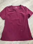 INFINITY CHEROKEE ROUND NECK NURSE SCRUB TOPS FOR WOMEN WITH 3 POCKETS L - WINE - Like New