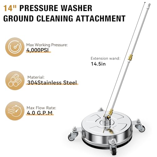 NEZION 14" PRESSURE WASHER SURFACE 4 WHEELS, STAINLESS STEEL HOUSING 4000 PSI - Like New