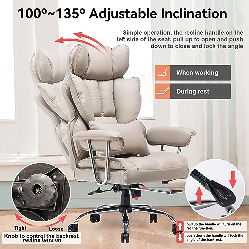 EFOMAO DESK OFFICE CHAIR 400LBS BIG TALL OFFICE CHAIR PU LEATHER - GRAY - Like New