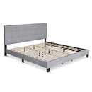 FURINNO LAVAL BUTTON TUFTED UPHOLSTERED PLATFORM BED FRAME - KING, GLACIER - Like New