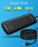 WITEEM SURGE PROTECTOR POWER STRIP 12 OUTLETS, 4 USB 6A PORTS, - Scratch & Dent
