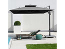 SUMBEL PATIO UMBRELLA DOUBLE TOP LARGE CANTILEVER UMBRELLA ALUMINUM - DARK GRAY - Like New