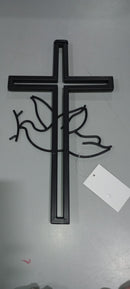 TOP BRASS HOME DECOR CROSS DOVE METAL SIGN, RELIGIOUS GIFT - BLACK/SILVER - Like New