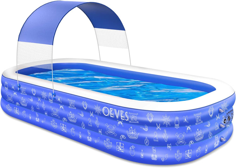 OEVES Inflatable Swimming Pool, Blow up Swim Pools with Canopy FP-OE18 - Blue Like New