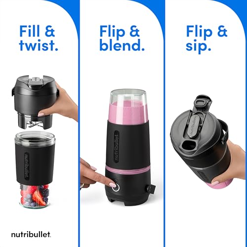 NUTRIBULLET FLIP PORTABLE BLENDER WITH TRITAN CUP, CORDLESS - BLACK - Brand New