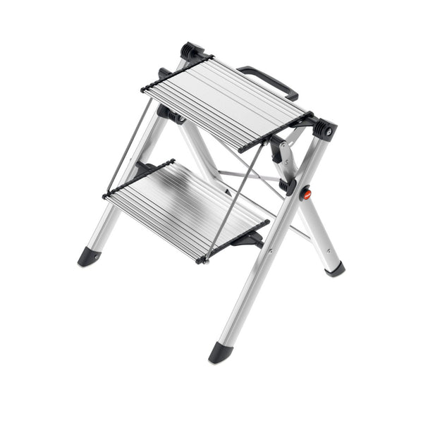 HAILO MINI STEEL STEP STOOL TWO LARGE ANTI-SLIP STEPS - SILVER - Like New