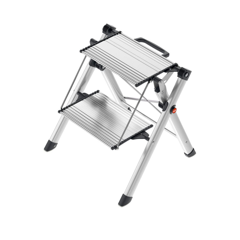HAILO MINI STEEL STEP STOOL TWO LARGE ANTI-SLIP STEPS - SILVER - Like New