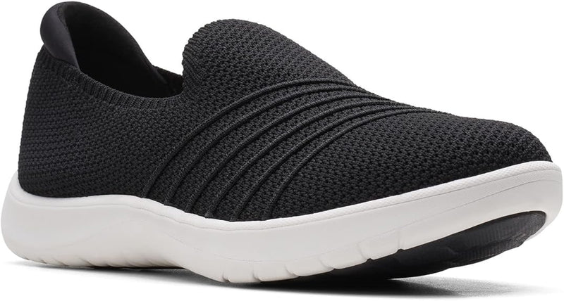 CLARKS WOMEN'S ADELLA STEP SNEAKER - SIZE: WOMEN 8.5 WIDE - BLACK (Black Knit) - Like New
