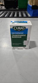 CURAD WATERPROOF TRANSPARENT BANDAGE, 4-SIDED SEAL, 30 BANDAGES - Brand New