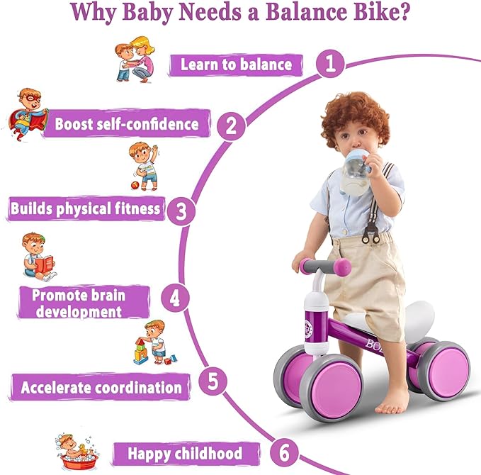 Bobike Baby Balance Bike Toys for 1 Year Old 4 Wheels Bicycle HB01 - Purple Like New