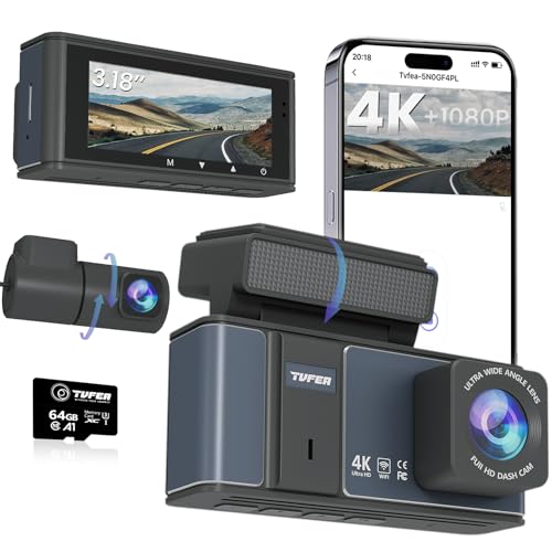 TVFEA DASHCAM FRONT AND REAR CAMERA DUAL DASH CAMERA FOR CARS - GRAY - Like New